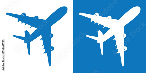 Airplane icon set, plane flight symbol in different styles. Airplane take-off, arrival, and departure flat signs. Plane silhouette, aircraft linear icon, vector illustration.