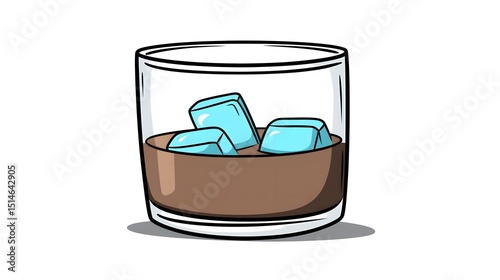 Cartoon Illustration of Iced Coffee in Glass