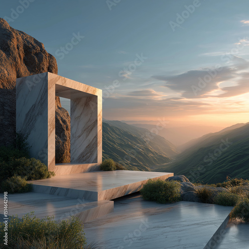 Elegant stone platform above lush hills – storytelling image with Italian landscape aesthetics