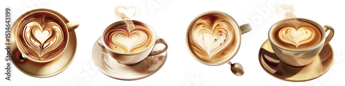 Cup of cappuccino or latte coffee with heart shape.