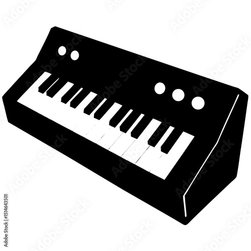 Vintage Synthesizer Keyboard – Black and White Vector Illustration"