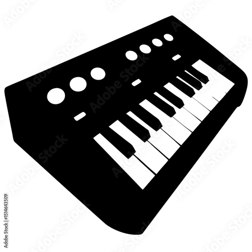 Vintage Synthesizer Keyboard – Black and White Vector Illustration"