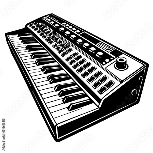 Vintage Synthesizer Keyboard – Black and White Vector Illustration"
