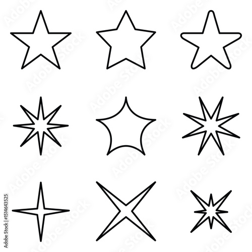 Wallpaper Mural Star Shape Vector Collection, Minimalist Black Outline Star Icons Set. Torontodigital.ca