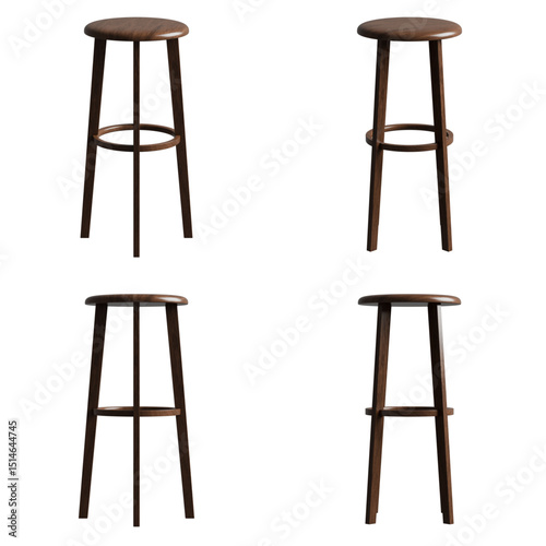 2K - 3D render set of Stool Bar Chair on Transparent Background