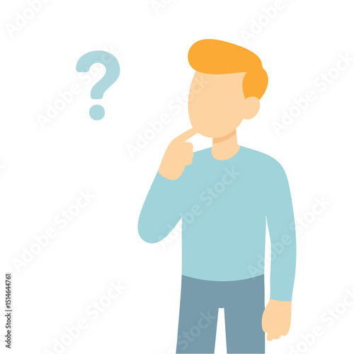 Simple Flat Character Confused Man with Question Mark Illustration