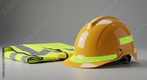 Yellow safety helmet and reflective vest