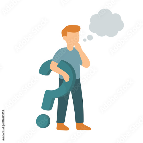 Flat Illustration Man Thinking with Question Mark Symbol Concept