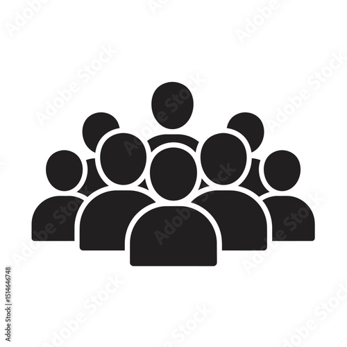 Simple Black Icon of a Group of People Meeting or Working Together