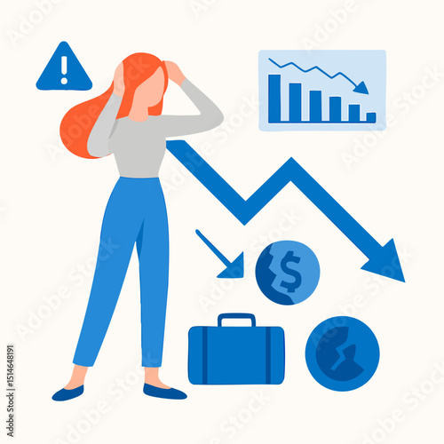 Flat Illustration Financial Crisis Impacting a Person and Economy Graphic