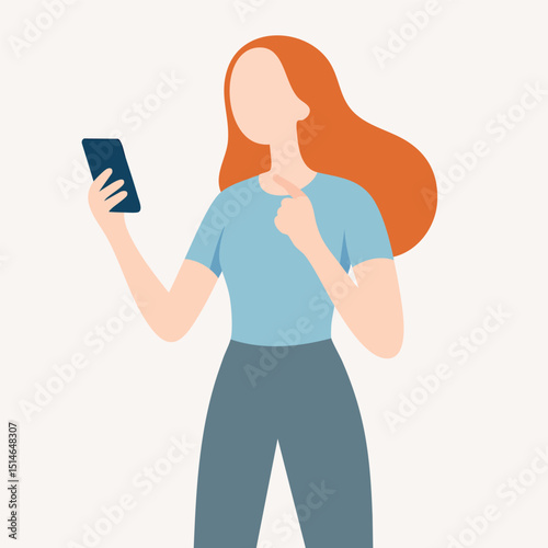 Flat Faceless Woman Using Smartphone Mobile App Communication Illustration