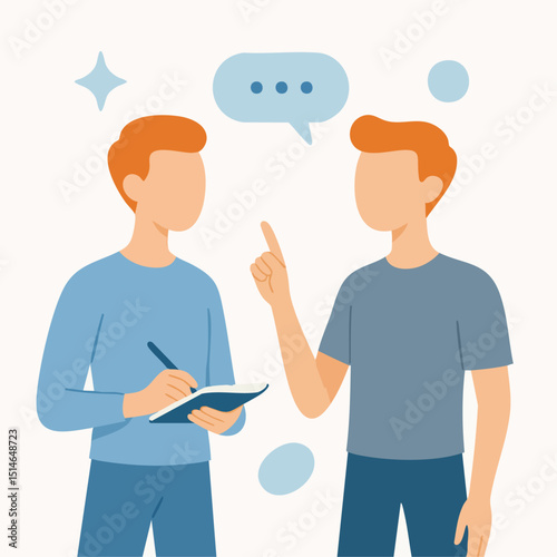Simple Flat Illustration Two Men Discussing Ideas Business Concept