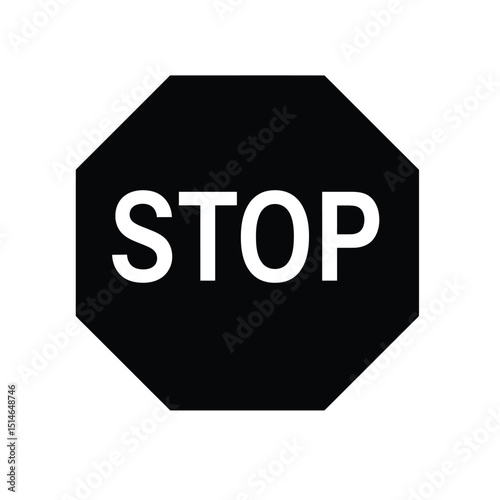 Black Octagon Stop Sign Isolated on White Background Simple Traffic Sign Graphic