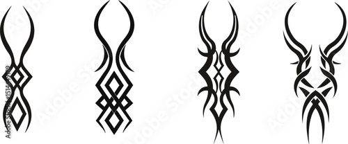 Black Abstract Tribal Tattoo  vector Icons set  - Designs: Symmetric Ethnic Art, Geometric Shapes, Modern Body Art Vector Pack