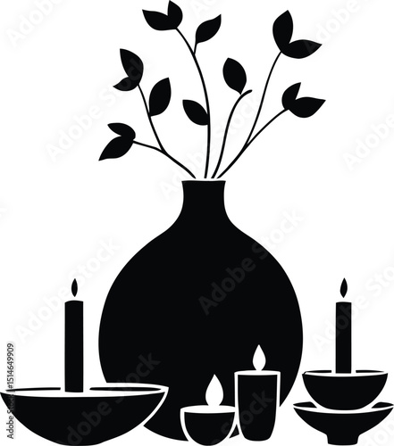 Candlelit Floral Arrangement – Representation of Serenity, Home Décor, and Relaxation Vector Illustration