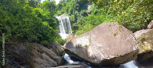 Nalangana Waterfall, Cascading of freshwater steam, waterfall in tropical landscape and natural ecosystem in Sri Lanka	