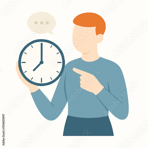 Flat Illustration Man Holding Clock with Speech Bubble Concept