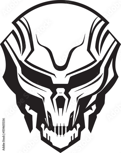 Futuristic Alien Skull with Helmet Vector Black Design Alien Skull Helmet Logo Black Vector Emblem