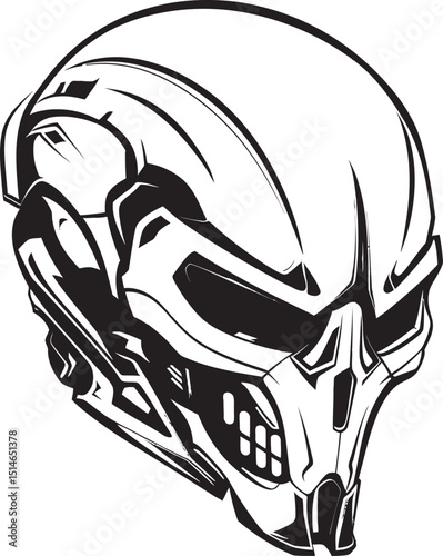 Alien Skull Helmeted Emblem Vector Black Cosmic Design Alien Skull Helmet Dark Vector Black Futuristic Art