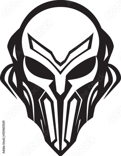 Alien Skull Helmet Battle Ready Vector Black Icon Galactic Skull Warrior Alien Helmet Black Vector