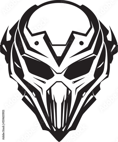 Black Alien Skull with Helmet Vector Warrior Emblem Alien Skull Icon Futuristic Helmet in Black Vector