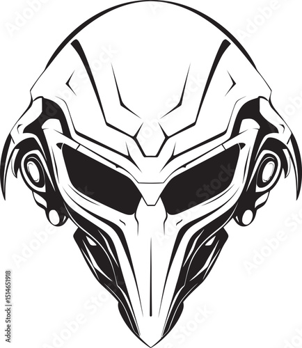 Alien Skull Helmeted Warrior Dark Vector Black Helmet Icon Alien Skull with Helmet Black Vector Battle Logo