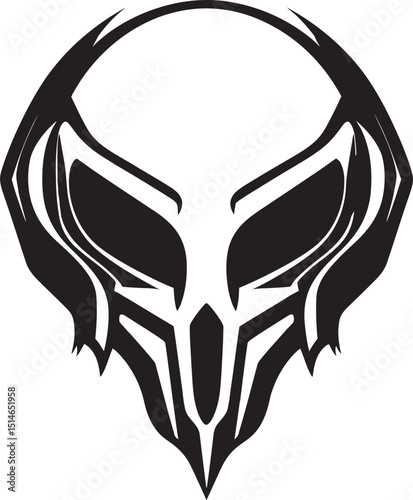 Alien Skull Icon Futuristic Helmet in Black Vector Alien Skull Helmet Dark Vector Black Logo Design
