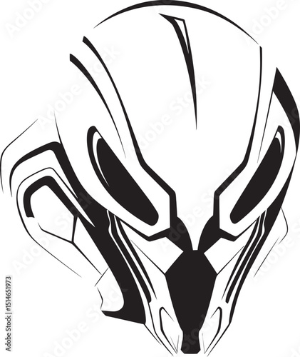 Alien Skull Helmeted Logo Dark Vector Black Art Design Alien Skull Helmet Vector Battle Ready Black Emblem