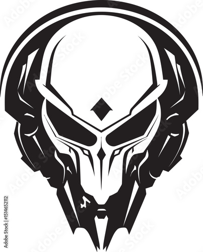 Alien Skull Warrior Helmet Vector Black Emblem Alien Skull with Helmet Bold Vector Black Logo
