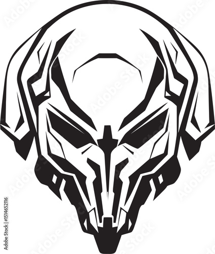 Alien Skull Helmet Bold Black Vector Battle Emblem Alien Skull Helmeted Logo Dark Vector Black Art Icon