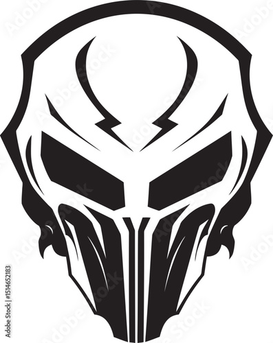 Alien Skull Helmeted Warrior Futuristic Vector Black Art Alien Skull Helmet Bold Black Vector Battle Logo Icon