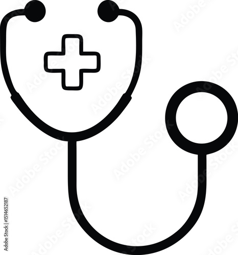 Stethoscope Icon with Medical Cross – Healthcare Equipment Symbol health logo.