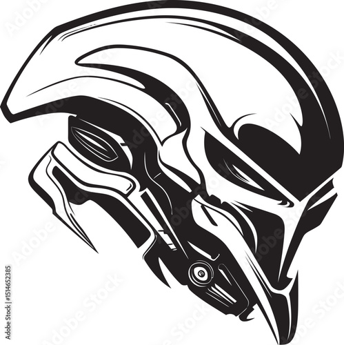 Black Alien Skull Helmeted Vector Logo Design Alien Skull with Helmet Dark Vector Logo