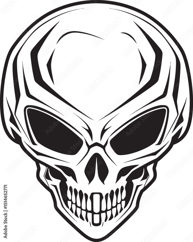 Obraz premium Alien Skull Helmeted Emblem Futuristic Vector Black Helmet Icon Alien Skull Helmet Bold Vector Black Helmeted Warrior Design