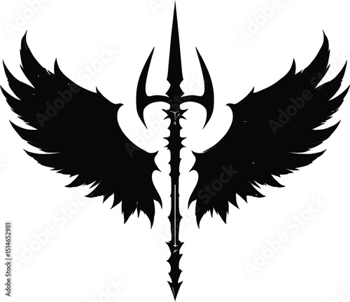 Winged Spear Emblem – Representation of Strength, Protection, and Mythological Symbolism Vector Illustration