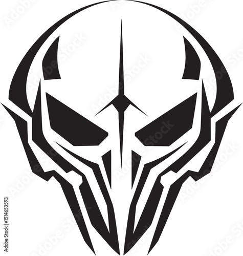 Alien Skull Helmeted Emblem Futuristic Black Vector Battle Logo Alien Skull Helmet Dark Vector Black Helmeted Cosmic Icon