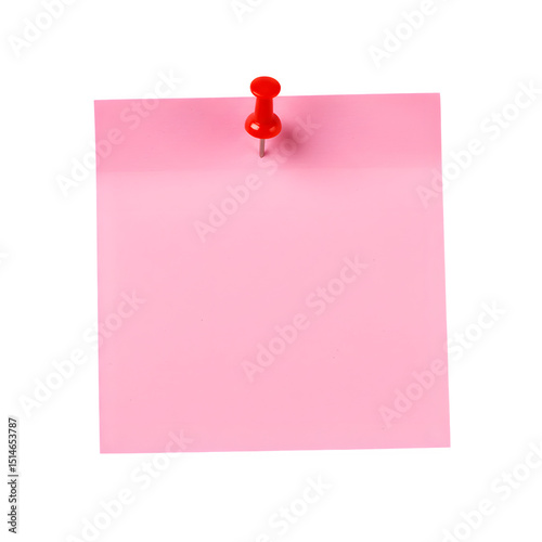 Pink Sticky Note with red Pushpin Isolated on Transparent Background. Pink sticky post it note with red pushpin isolated on white or transparent background. PNG