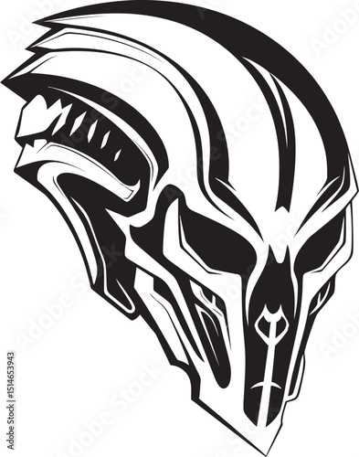 Alien Skull Helmet Bold Vector Black Warrior Helmet Emblem Alien Skull Helmeted Vector Icon Futuristic Black Helmet Design
