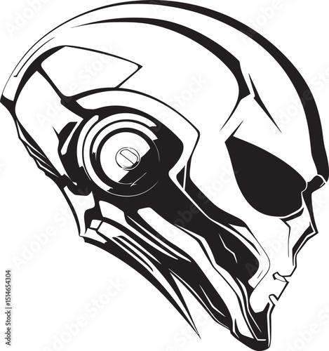 Alien Skull Helmet Battle Ready Black Vector Logo Alien Skull Helmeted Logo Futuristic Vector Black Art