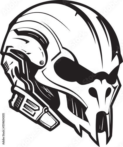 Alien Skull Helmeted Warrior Dark Vector Black Art Alien Skull Helmet Battle Ready Black Vector Logo