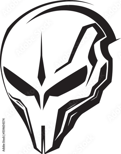 Alien Skull Helmeted Warrior Futuristic Vector Black Art Alien Skull Helmeted Icon Vector Black Cosmic Design