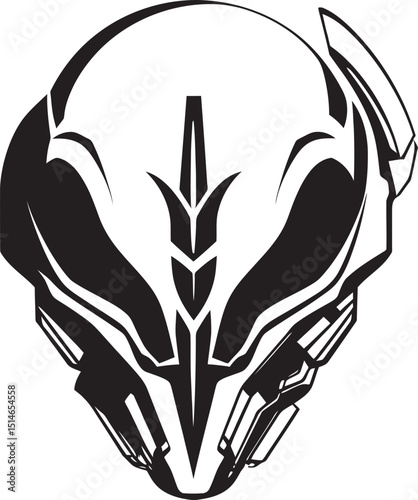 Alien Skull Helmeted Vector Dark Futuristic Black Art Alien Skull Helmeted Warrior Bold Vector Black Logo