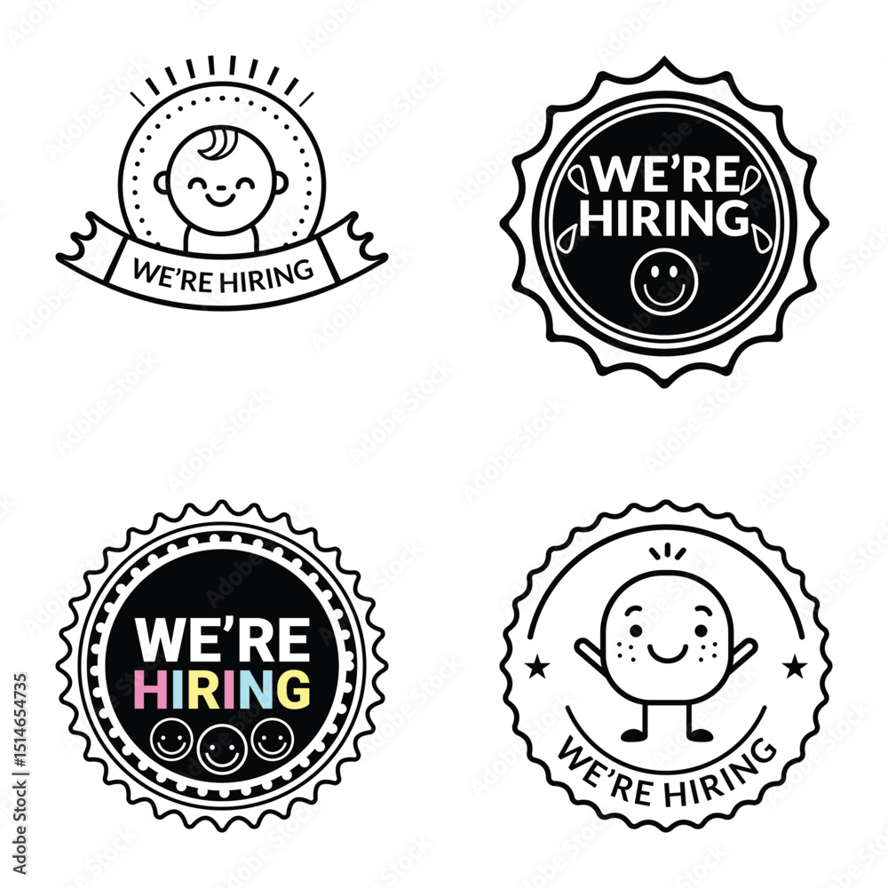 Obraz premium We are Hiring badge sign creative stamp silhouette design for job vacancy recruitment notice