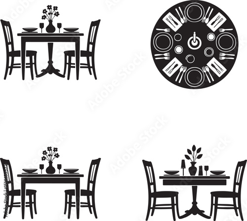 Dining table silhouette set vector illustration isolated On Transparent Background