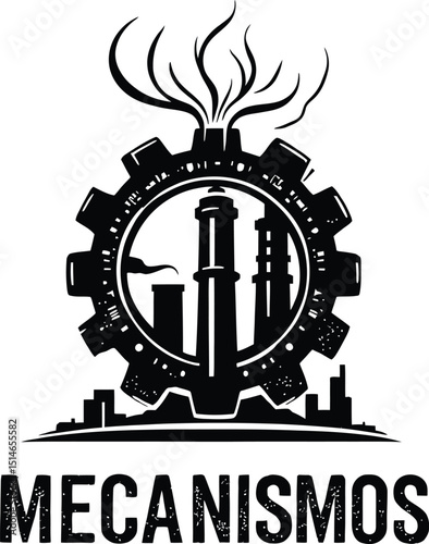 MECANISMOS Gear Factory – Representation of Industrial Engineering, Manufacturing Processes, and Mechanical Structures Vector Illustration