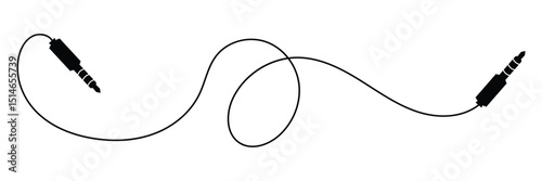 Audio jack 3.5 mm. Black stereo audio cable. Vector illustration. 3.5 mm stereo audio extension cable isolated . EPS 20 .
