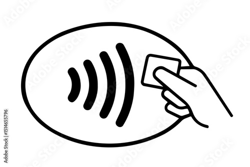 Contactless Payment Icon with Hand Holding Card Near Wireless Signal Symbol – Modern Transaction Method, NFC Technology, Digital Wallet, Cashless Purchase, Secure Mobile Payment System for Retail and 