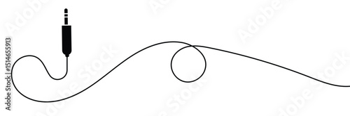 Audio jack 3.5 mm. Black stereo audio cable. Vector illustration. 3.5 mm stereo audio extension cable isolated . EPS 20 .