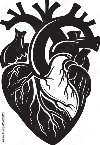 Elegant Black Vector Floral Heart Anatomical Botanical Logo Design Anatomical Floral Heart Black Vector Emblem with Intricate Botanical Details