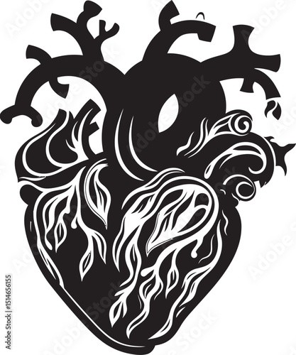 Anatomical Floral Heart Black Vector Emblem with Intricate Botanical Details Elegant Black Rose Flower Vector Art Logo Emblem Design